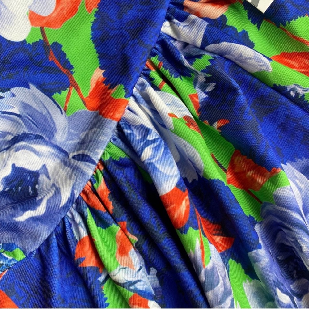 ZARA BLUE MULTI FLORAL ASYMMETRICAL BODYSUIT! - Picture 8 of 10
